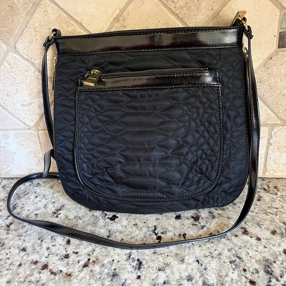 Antonio Melani Black Quilted Hobo Tote Bag  Expandable Crossbody Purse Med-Lg